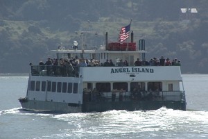 Angel Island Ferry in water 11-15 Look for the big "square deck" ferry - it's the Official Angel Island Tiburon Ferry to Angel Island out of Tiburon, CA