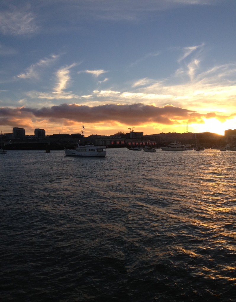 SFGiants-World-Series-Angel-Island-Ferry-McCovey-Cove SF Giants Fans take in the Sunset at McCovey Cove during 2014 World Series Game 3 on Angel Island Tiburon Ferry's #OctoberTogether #WorldSeries #Cruise